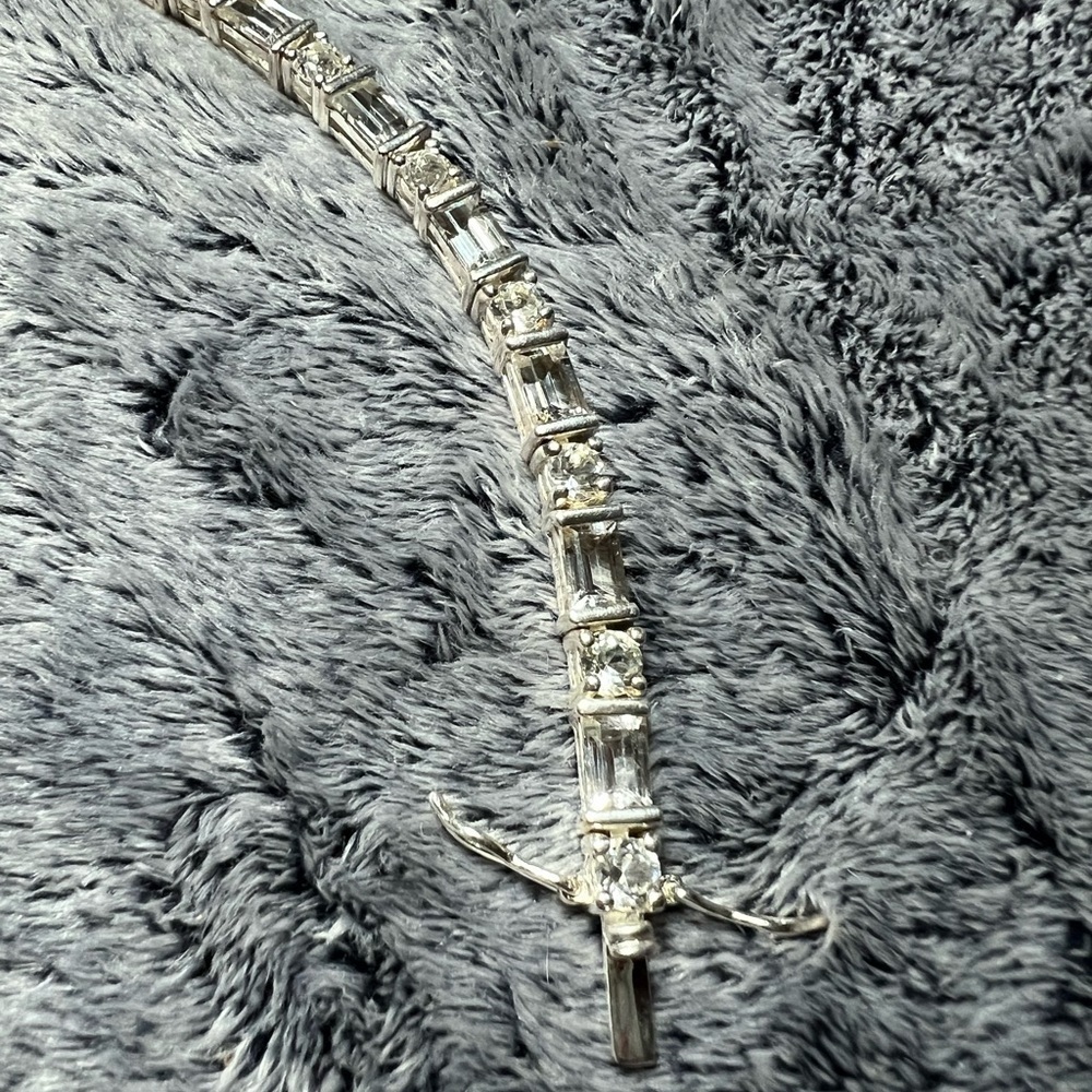 925 Sterling Silver CZ Link Bracelet 7.5" - Picture 7 of 10